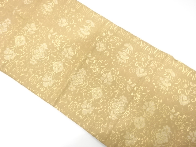 JAPANESE KIMONO / ANTIQUE NAGOYA OBI / SILK / WOVEN FLORAL CREST & FLORAL SARASA